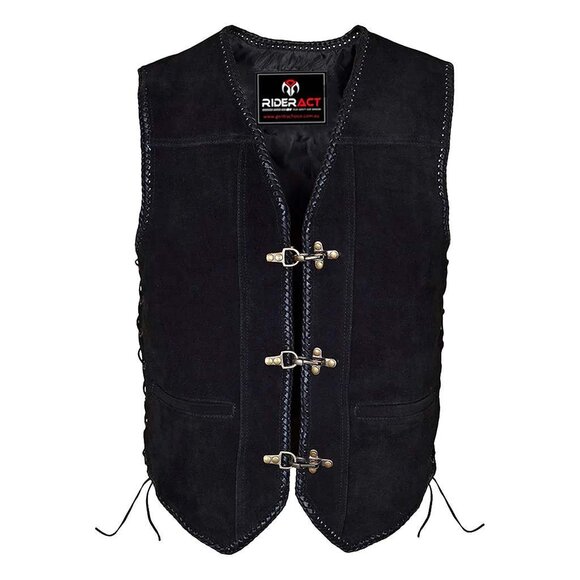 RIDERACT® Motorcycle Leather Vest Rider Black Vest For Men Leather Vest